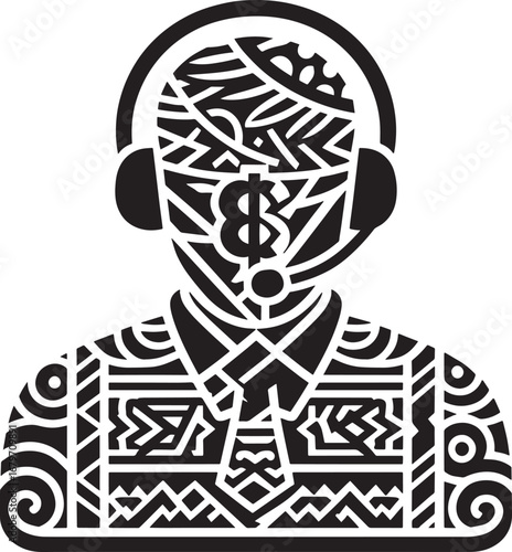Conceptual Illustration Depicting a Customer Service Representative with Financial Symbolism