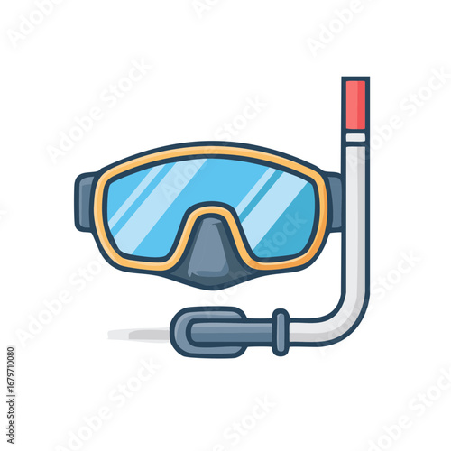 Snorkeling Mask and Snorkel Tube Isolated Vector Icon Illustration for Water Sports