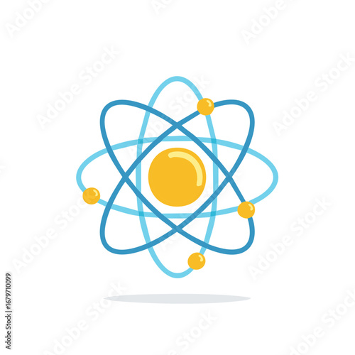 Atom icon with nucleus and orbiting electrons flat design vector illustration