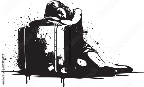 Monochrome portrayal of solitude, evoking the essence of weary t