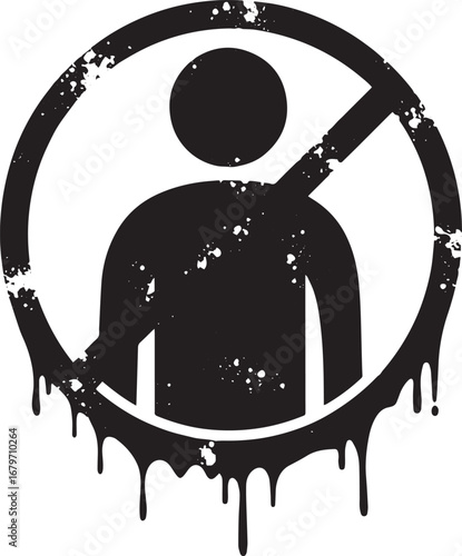 Stylized prohibited access symbol with grunge effect and drippin