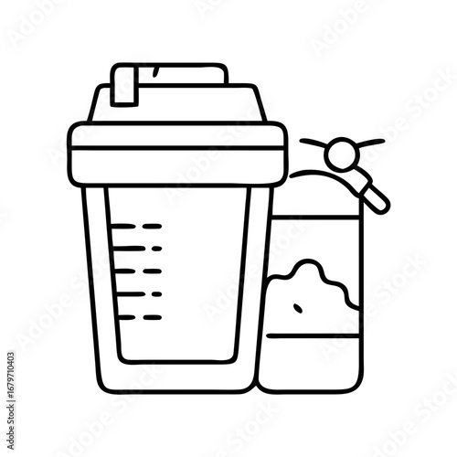 Vector art of line art illustration of protein shaker and supplement, ideal for fitness and nutrition content