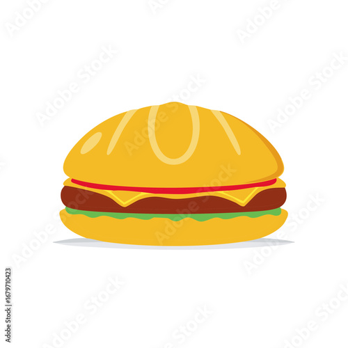 Classic cheeseburger vector illustration with beef patty melted cheese and fresh salad