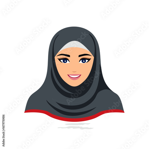 Portrait of a Smiling Woman in Hijab Islamic Modest Fashion Illustration