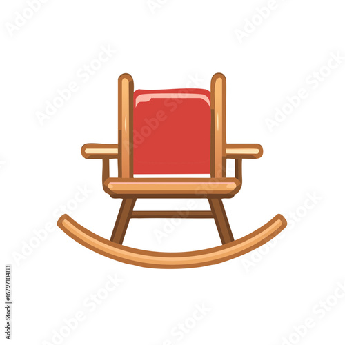 Comfortable Wooden Rocking Chair with Red Cushion Flat Cartoon Vector Illustration