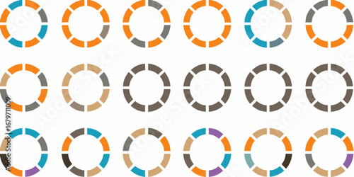 Collection of circular segment infographic elements in various color combinations