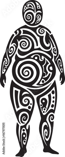 Stylized figure with swirling patterns representing health issue