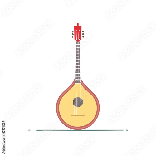 Stylized Stringed Instrument Vector Illustration, Traditional Music, Graphic Design, Retro Folk Guitar, Minimalist