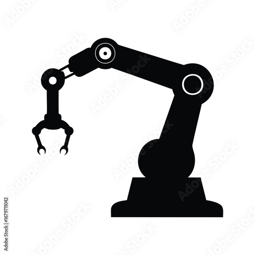 Black and white robotic arm industrial vector illustration machine arm silhouette, collaborative robot cobot silhouette vector illustration