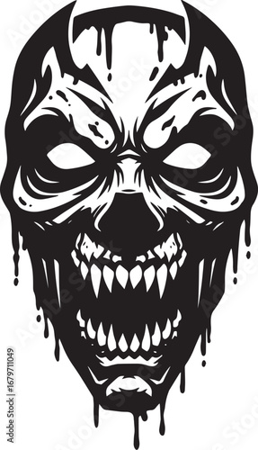 Dramatic graphic illustration featuring a monstrous mask with me
