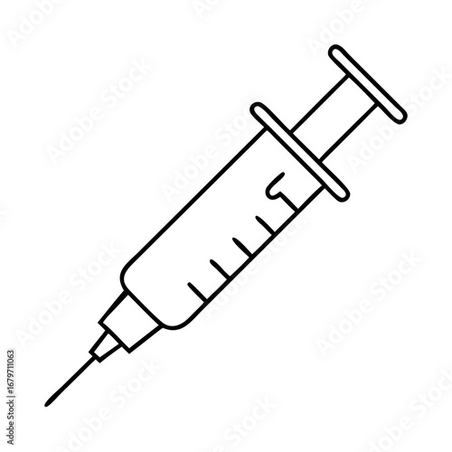 Illustration of a syringe with needle for injection, representing vaccination, medical treatment, and healthcare