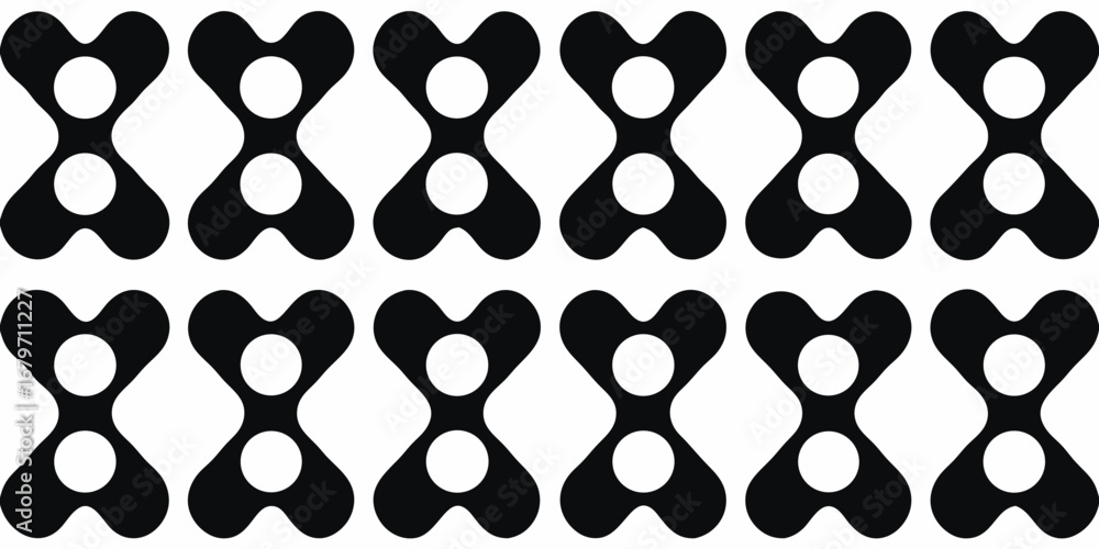 Fototapeta premium Abstract black and white geometric pattern with repeating bone shapes and circles