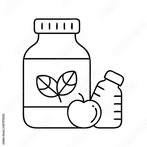 Vector art of vitamin supplement bottle icon vector illustration for health, nutrition, medicine, organic and natural concept