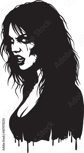 Monochrome portrait of a gothic woman with an intense gaze graph