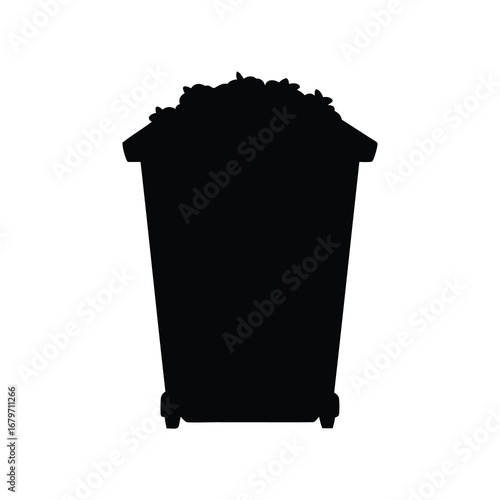 Silhouette of a overflowing trash bin container isolated on a white background, compost bin silhouette vector illustration