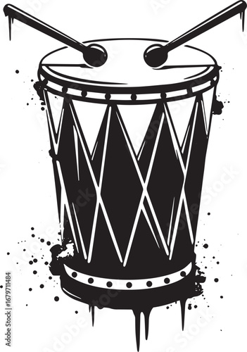 Striking Monochrome Graphic Depiction of a Traditional Drum Inst