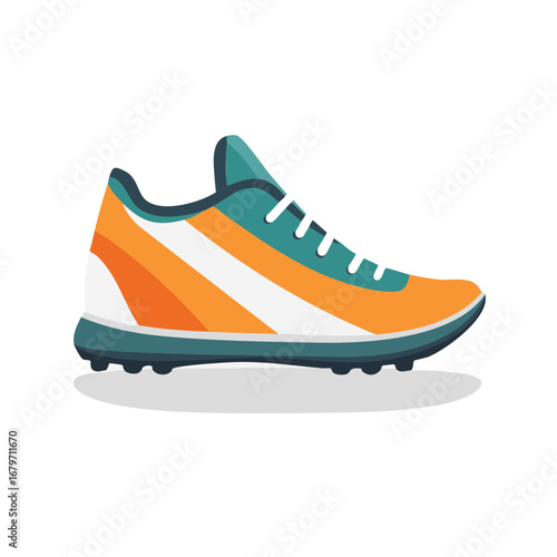 Isolated Running Shoe with Laces for Fitness Training and Sport Activity in Teal and Orange Color Scheme