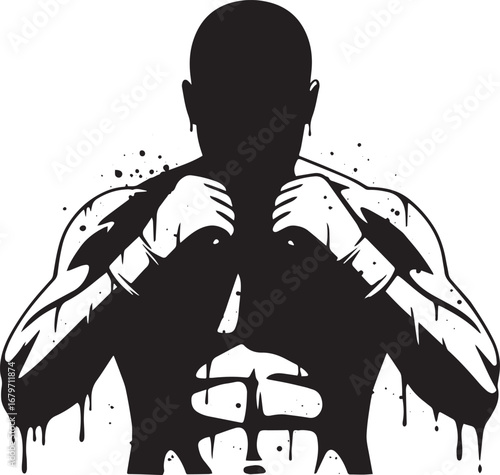 Silhouette of a muscular fighter ready to fight in vector illust
