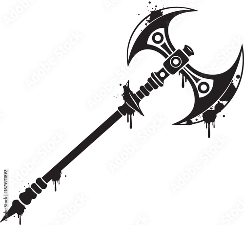 Stylized black axe weapon icon with dripping ink effect on white