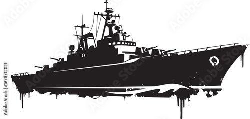 Dramatic naval warship silhouette with dripping ink style for gr