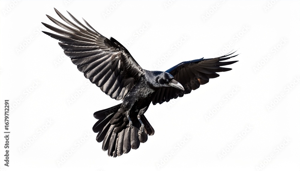 Fototapeta premium a beautiful raven corvus corax in flight isolated on white background