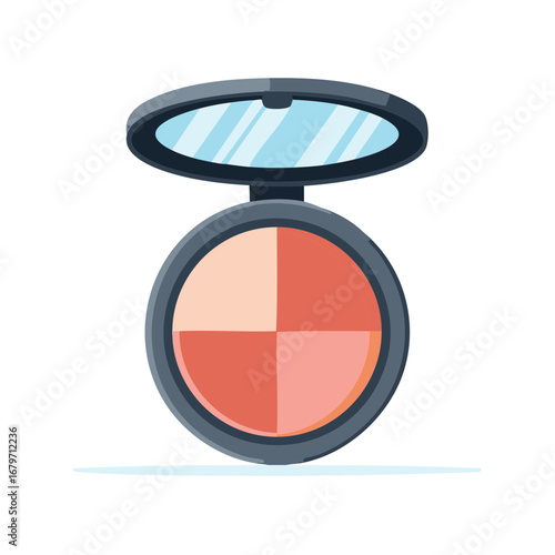 Cosmetic Blush and Bronzer Palette Compact with Mirror Vector Illustration
