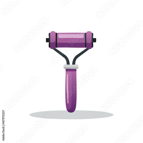 Purple facial massage roller tool with rounded handle and dual stones for skincare.
