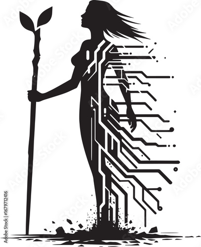 Digital Earth: A Silhouette Depicting Nature and Technology Merging in a Symbolic Representation