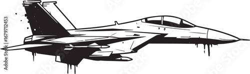 Dynamic monochrome illustration showcasing a powerful military f