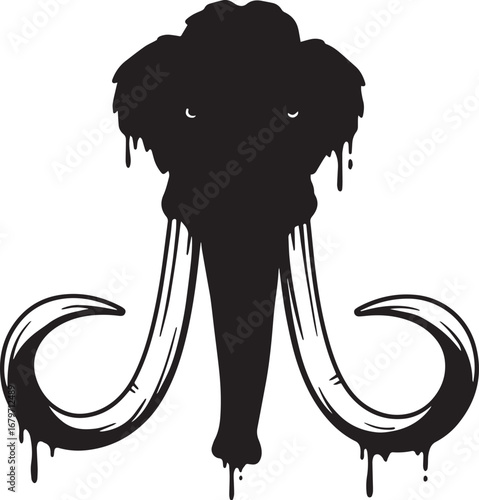 Striking mammoth head with large curved tusks in vector format i