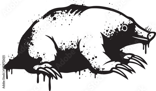 Stylized Mole Illustration with Grunge Texture and Bold Outlines
