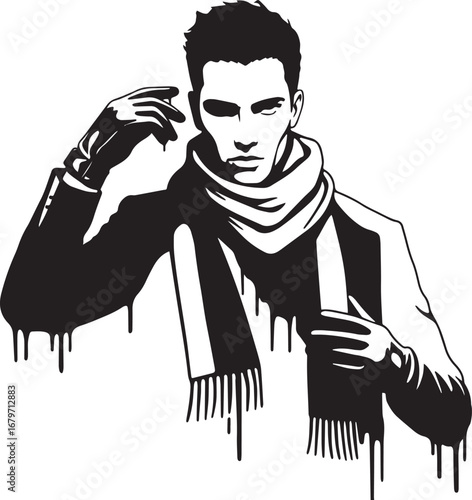 Striking monochrome vector portrait of a sophisticated man with