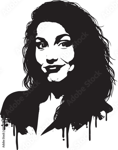 Expressive monochrome portrait of a confident woman with abstrac