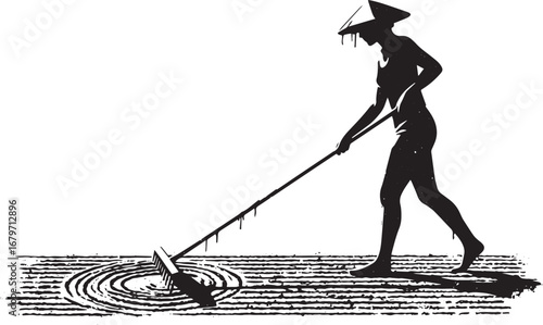 Abstract monochrome depiction of zen garden raking for achieving