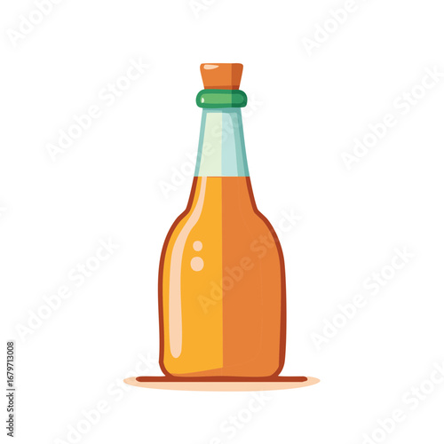 Cartoon Style Glass Bottle with Yellow Liquid and Stopper, Hand Drawn Vector Illustration