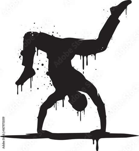 Dynamic cartwheel silhouette bursting with energy, artistic illu