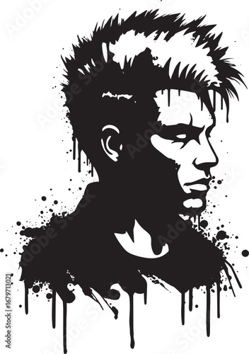 Dramatic monochrome portrait illustration of a stylized male wit