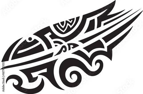 Monochrome tribal vector graphic design element showcasing intri