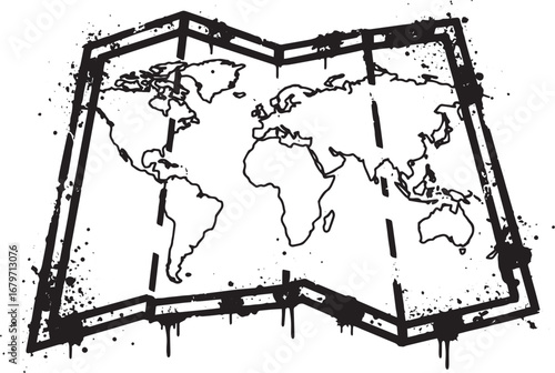 Abstract artistic monochrome world map illustration on white bac