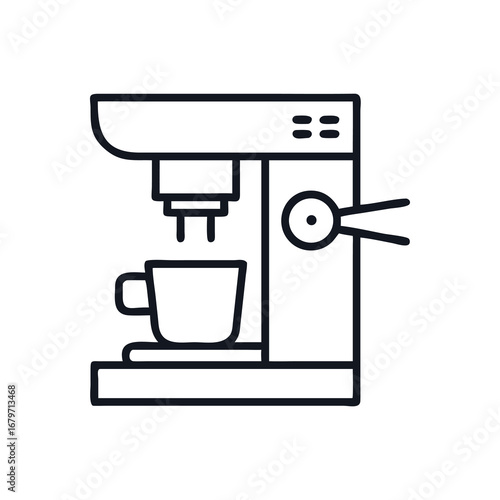 Stylized Outline Illustration of a Modern Coffee Machine and a Cup, espresso machine  icon vector illustration