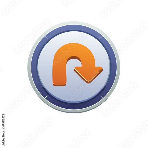 Orange Uturn Arrow Icon Inside Blue and Gray Circle Symbol Representing Direction Change and Reversal in Simple Visual Design