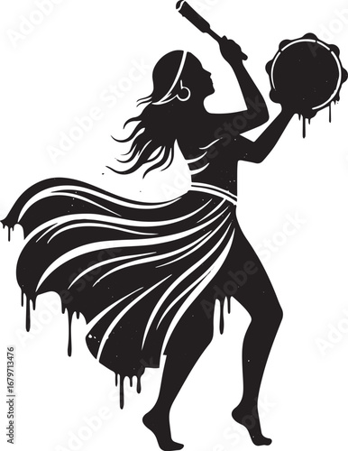 Dynamic silhouette illustration of a woman playing percussion in