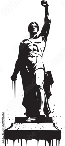 Striking monochrome silhouette of a heroic statue conveying stre