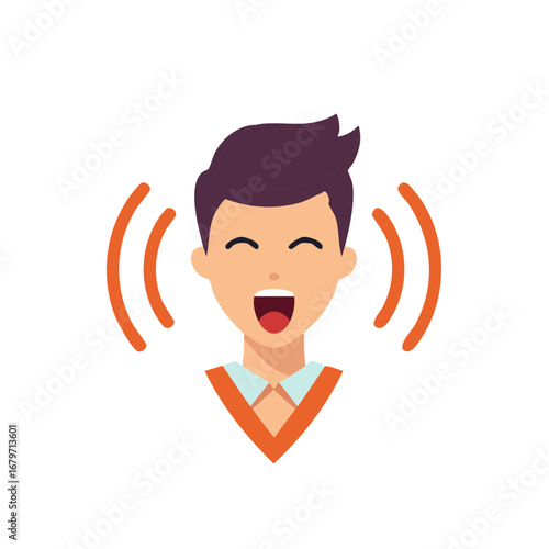 Man speaking loudly with sound waves emanating from his head