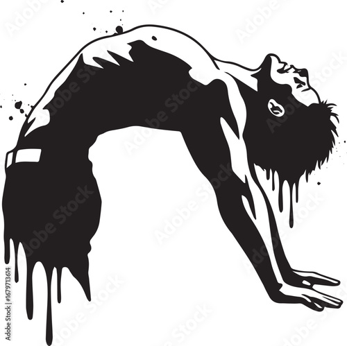 Expressive monochrome silhouette of a man arching his back in a