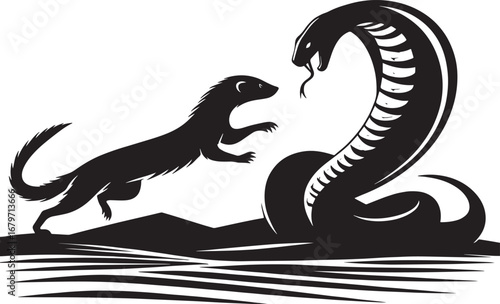 Illustration of a Mongoose Confronting a Snake in a Dynamic and Dramatic Encounter