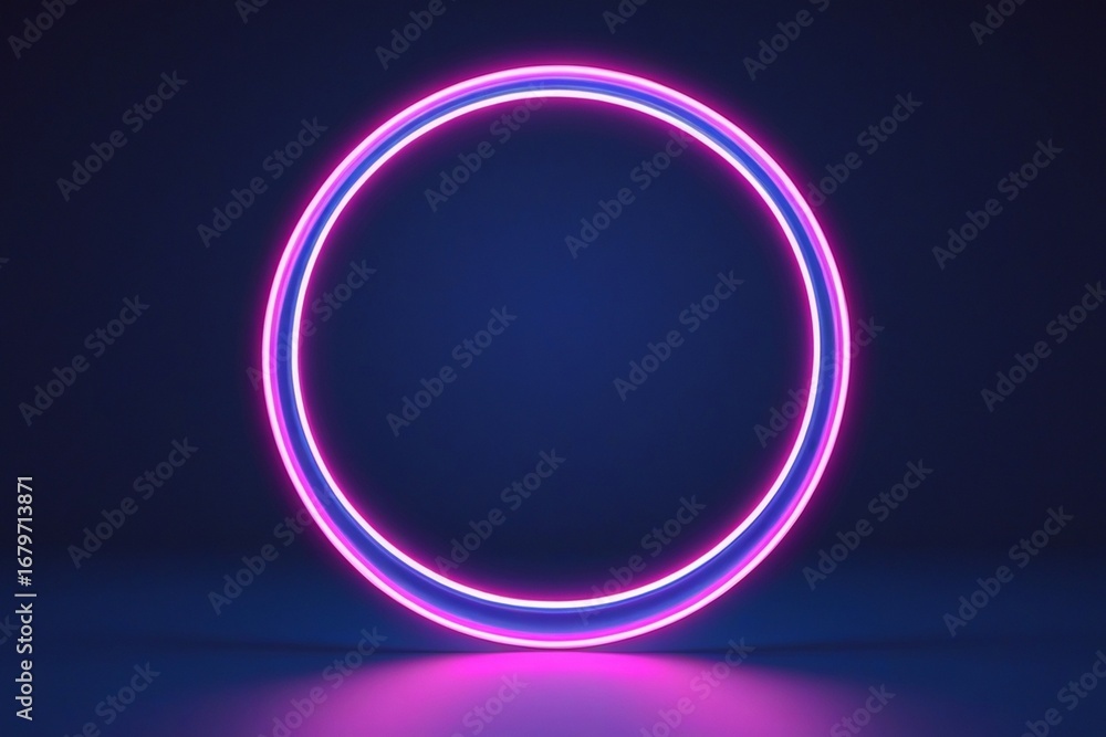 Fototapeta premium Neon ring glowing on black background, design element