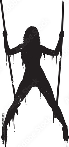 Abstract silhouette of a woman in motion on ropes creates visual