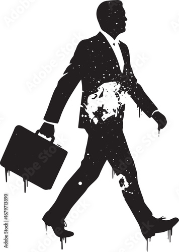 Stylized depiction of a businessman carrying a briefcase in arti