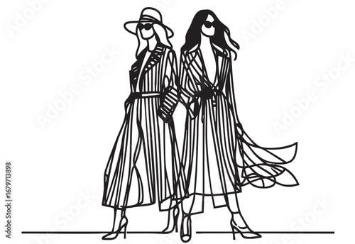 Fashion models. Sketch. Woman in coat